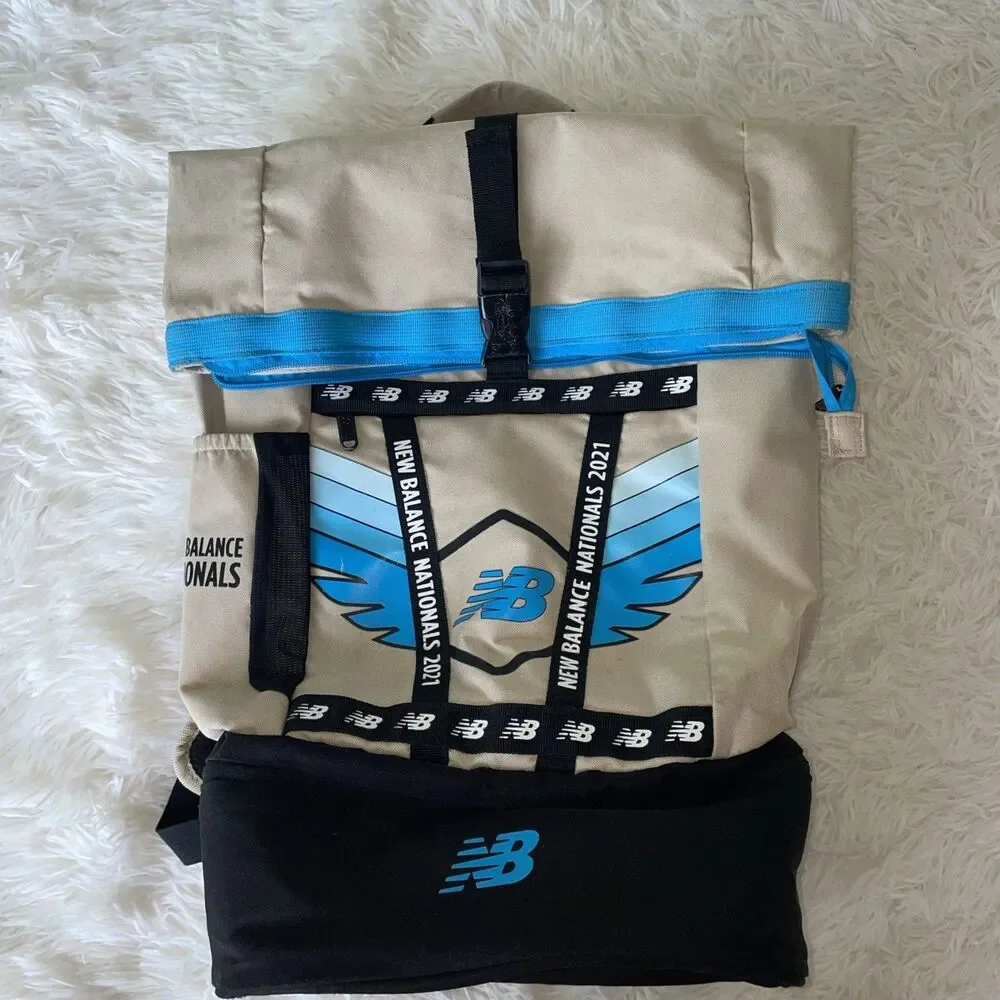 New Balance Track and Field Nationals 2021 Roll Top Backpack Beige Black Blue
